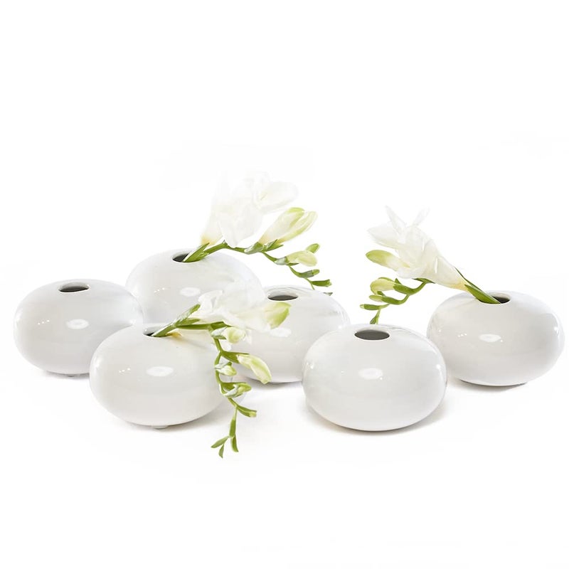 Chive - Set of 6 JoJo Small Oval Ceramic Flower Vase, Decorative Modern Floral Vase for Home Decor Living Room Centerpieces and Events, Cute Bud Vase (White) - Image 1